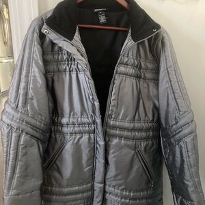 Gray Puffer Jacket with Quilted Design and High Collar